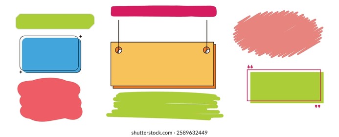 Collection of hand drawn colorful grunge brushes. 