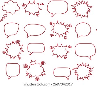 Collection of hand drawn comic book style speech bubbles and explosions