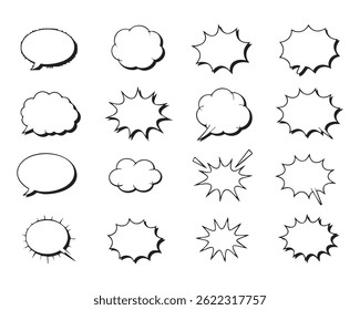 Collection of Hand Drawn Comic Speech Bubbles and Starburst Shapes