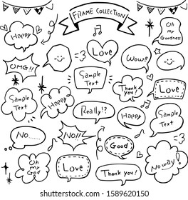 Collection of hand drawn comics style speech bubbles  on white background.