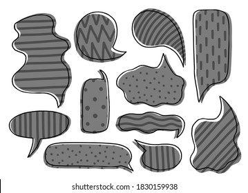 Collection hand drawn communicate speech. Design element business message. Vector illustration.