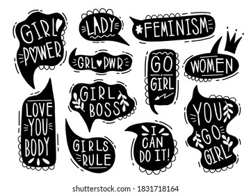 Collection hand drawn communicate speech. Design element business message. Vector illustration.