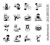 Collection of Hand Drawn Cooking Chef Illustrations 
