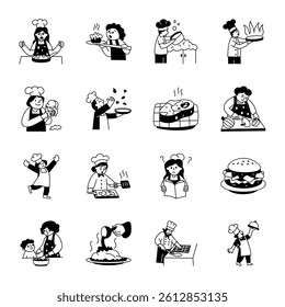 Collection of Hand Drawn Cooking Chef Illustrations 
