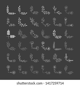 Collection of hand drawn corners and borders for text decoration. Wedding design elements.