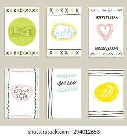 Collection of hand drawn creative journaling cards. Patterns for placards, posters, flyers and banner designs. Trendy posters with hand drawn background. Modern hipster style. Vector illustration