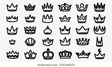 Colección de Ilustraciones de corona dibujadas a mano en varios estilos y Formas