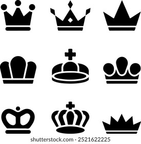 A collection of hand drawn crown silhouette