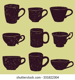 collection  of hand drawn  cups 