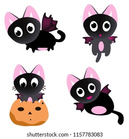 Collection of hand drawn. Cute black kitten. Transparent background. Vector