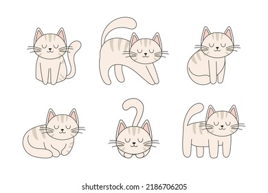Collection hand drawn cute cats. Perfect for scrapbooking, greeting card, poster, sticker kit.