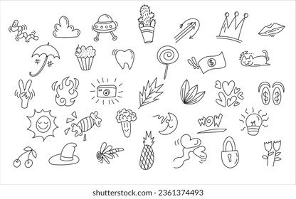 collection hand drawn cute doodle vector