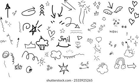 Collection of hand drawn cute doodles, Doodle children drawing, Sketch vector eps10