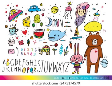 Collection of hand drawn cute doodles,Doodle children drawing,Sketch set of drawings in child style,Funny Doodle Hand Drawn,Page for coloring, cute animal hand drawn, cute Doodle