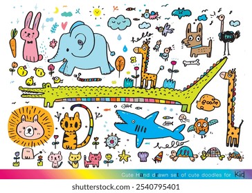 Collection of hand drawn cute doodles,Doodle children drawing,Sketch set of drawings in child style,Page for coloring, cute animal hand drawn, cute Doodle,Coloring book for children