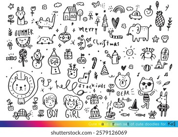 Collection of hand drawn cute doodles,Doodle children drawing,Sketch set of drawings in child style,Funny Doodle Hand Drawn,Page for coloring, cute animal hand drawn, cute Doodle