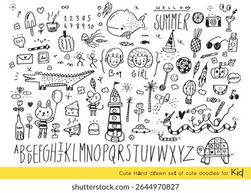 Collection of hand drawn cute doodles,Doodle children drawing,Sketch set of drawings in child style,Funny Doodle Hand Drawn,Page for coloring, cute animal hand drawn, cute Doodle