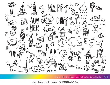 Collection of hand drawn cute doodles,Doodle children drawing,Sketch set of drawings in child style,Funny Doodle Hand Drawn,Page for coloring, cute animal hand drawn, cute Doodle
