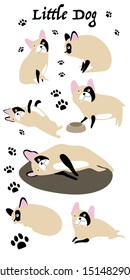 Collection of hand drawn. Cute little French Bulldog. In various funny poses. Transparent background. Vector 