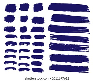 Collection of hand drawn dark blue grunge brushes. Vector Grunge Brushes. Dirty Artistic Design Elements. Creative Design Elements. White background. Distress Frame, Logo, Banner, Wallpaper.