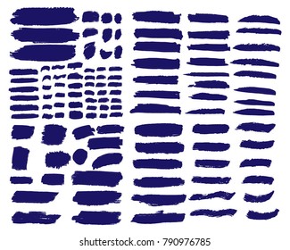 Collection of hand drawn dark blue grunge brushes. Vector Grunge Brushes. Dirty Artistic Design Elements. Creative Design Elements. White background. Distress Frame, Logo, Banner, Wallpaper.