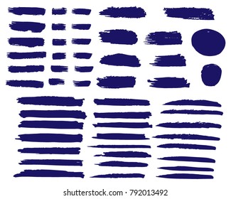 Collection of hand drawn dark blue grunge brushes. Vector Grunge Brushes. Dirty Artistic Design Elements. Creative Design Elements. White background. Distress Frame, Logo, Banner, Wallpaper.