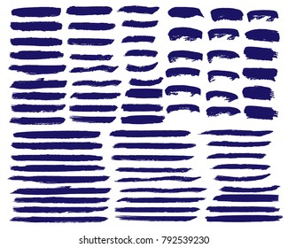 Collection of hand drawn dark blue grunge brushes. Vector Grunge Brushes. Dirty Artistic Design Elements. Creative Design Elements. White background. Distress Frame, Logo, Banner, Wallpaper.