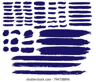 Collection of hand drawn dark blue grunge brushes. Vector Grunge Brushes. Dirty Artistic Design Elements. Creative Design Elements. White background. Distress Frame, Logo, Banner, Wallpaper.