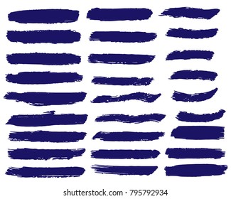 Collection of hand drawn dark blue grunge brushes. Vector Grunge Brushes. Dirty Artistic Design Elements. Creative Design Elements. White background. Distress Frame, Logo, Banner, Wallpaper.