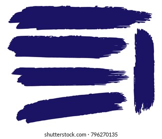 Collection of hand drawn dark blue grunge brushes. Vector Grunge Brushes. Dirty Artistic Design Elements. Creative Design Elements. White background. Distress Frame, Logo, Banner, Wallpaper.