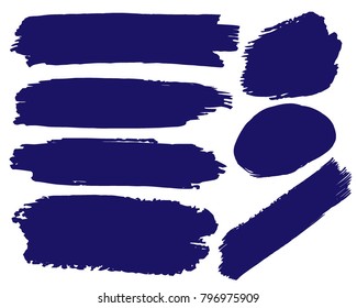 Collection of hand drawn dark blue grunge brushes. Vector Grunge Brushes. Dirty Artistic Design Elements. Creative Design Elements. White background. Distress Frame, Logo, Banner, Wallpaper.