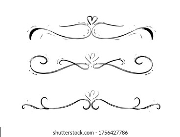 Collection of hand drawn decorative calligraphic elements Premium Vector