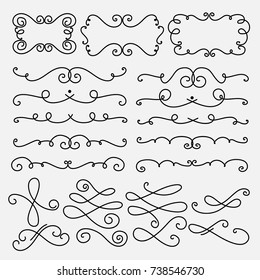 Collection Of Hand Drawn Decorative Calligraphic Elements.