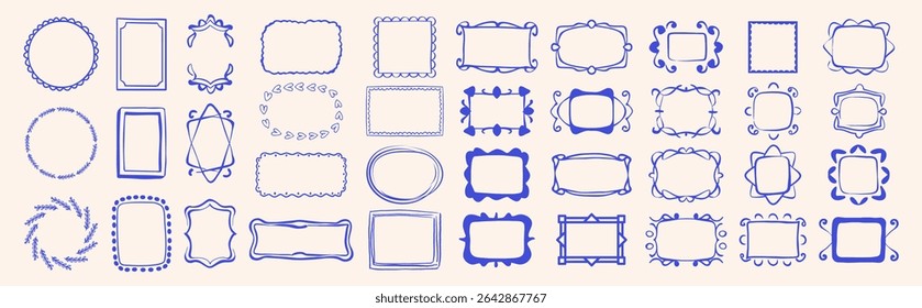 Collection of Hand Drawn Decorative Frames. Vintage and Modern Style Borders for Invitations, Scrapbooking, Cards, and Graphic Design Projects