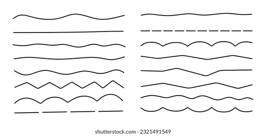 Collection of hand drawn different lines. Set of line elements in doodle sketch style isolated on white background. Vector illustration
