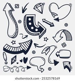 collection hand drawn direction sign elements, Vector illustration