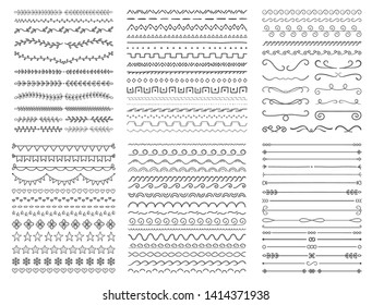 Collection of hand drawn dividers - objects and lines, floral and calligraphic dividers, geometric shapes, vector eps10 illustration