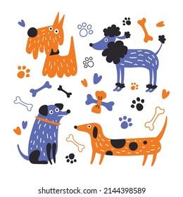 Collection of hand drawn dogs. Cute vector pets.