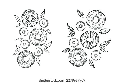 Colección de panadería de postre a mano dibujada a mano ilustración vectorial de comida sabrosa