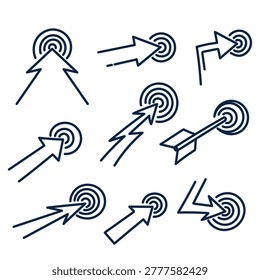 collection of hand drawn doodle arrow hit dartboard bullseye