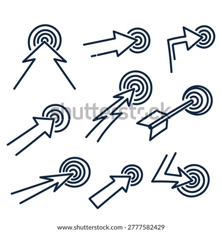 collection of hand drawn doodle arrow hit dartboard bullseye