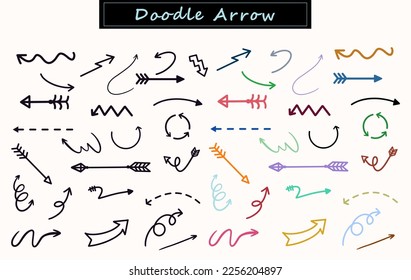 Collection Of Hand Drawn Doodle Arrows. Set Of Arrows Isolated On White Background