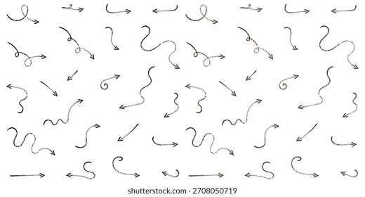 Collection of hand drawn doodle arrows pointing in different directions on a white background for web design