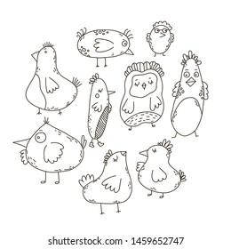 Collection of hand drawn doodle birds. Vector EPS 10.