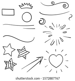 collection of hand drawn doodle element illustration set isolated on white background