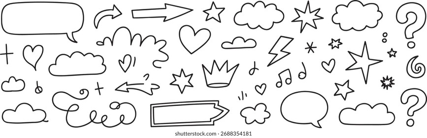 Collection of Hand Drawn Doodle Elements Isolated on White Background Vector