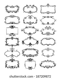 Collection of hand drawn doodle frames. Vector. Isolated on a white background.