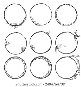 Collection of hand drawn doodle frames on white background. Vector illustration.