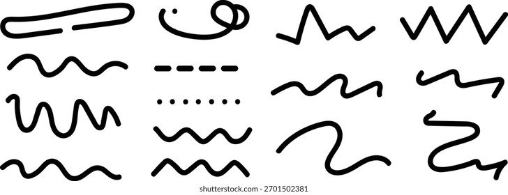 Colección de líneas de Doodle dibujadas a mano y Formas sobre fondo blanco