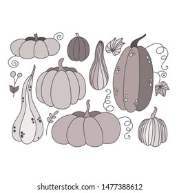 Collection of hand drawn doodle pumpkins. Vector EPS 10.